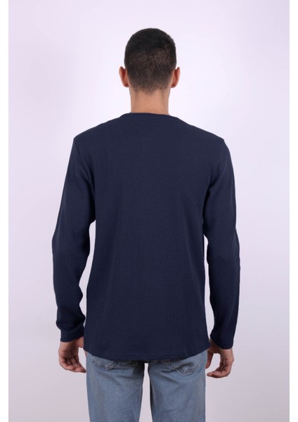 Düğmeli Waffle Indigo Erkek Sweatshirt 5070 modelleri
