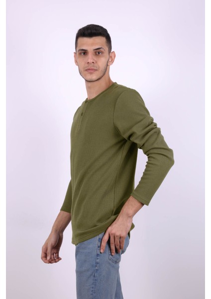 Düğmeli Waffle Yeşil Erkek Sweatshirt 5070 fiyatları