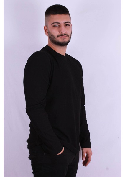 O Yaka Waffle Siyah Erkek Sweatshirt 5073-2 fiyatları