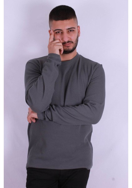 O Yaka Waffle Antrasit Erkek Sweatshirt 5073-2