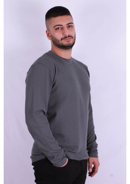 O Yaka Waffle Antrasit Erkek Sweatshirt 5073-2 fiyatları