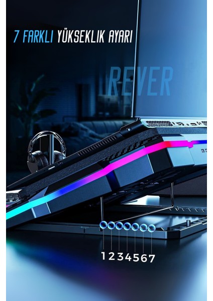 Gaming Laptop Notebook Soğutucu Stand Telefon Tutucu Stant 2200RPM Rgb Işıklı LED Display