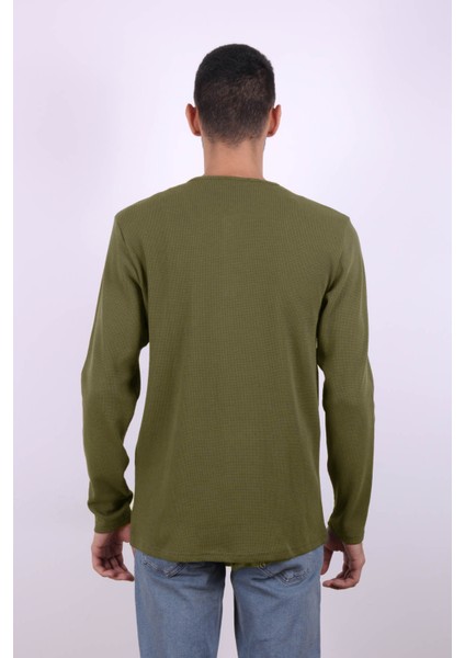 Düğmeli Waffle Yeşil Erkek Sweatshirt 5070 modelleri