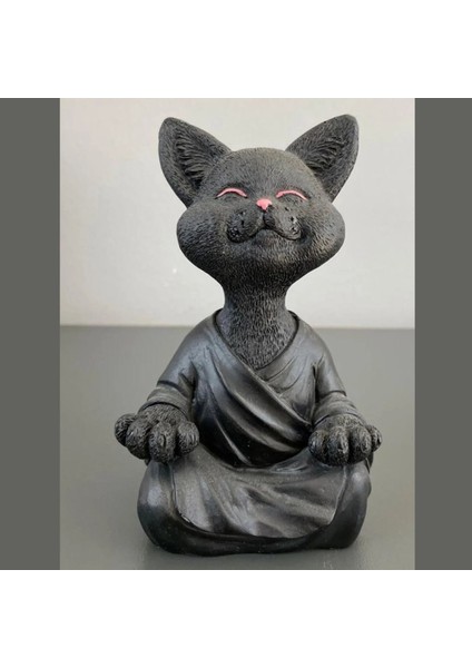 Zen Kedi – Meditasyon Pozunda Dekoratif Biblo Heykel (12.5 x 7.5 Cm)