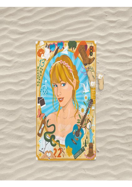 Taylor Swift Müzik Desenli Dijital Baskılı Genç Kız Çocuk Plaj Banyo Havlusu