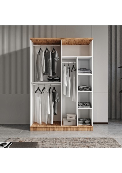 4 Kapaklı ve Aynalı Komple Mdf Desenli Beyaz Gardırop modelleri