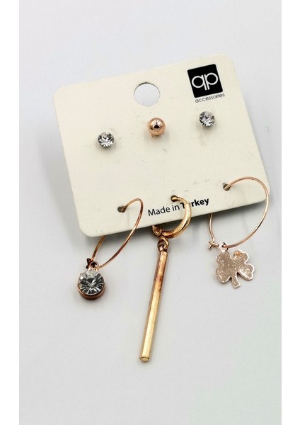 Renkli Kararmaz Yonca Figürlü Lüks Küpe