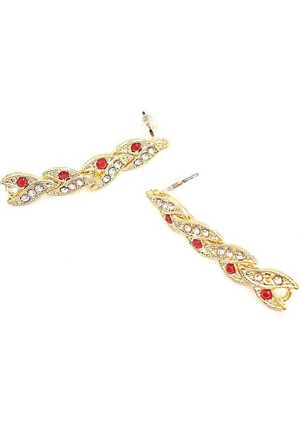 Gold Renk Sallantılı Taşlı Uzun Küpe