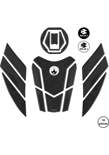 Bajaj Dominar 250-400 2020-2024 ile Uyumlu Kaydırmaz 6d Karbon 16 Parça Tank Pad Seti GC51