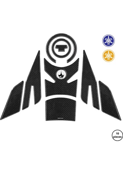 Yamaha MT09 Tracer 2015-2022 ile Uyumlu Kaydırmaz 6d Karbon 10 Parça Tank Pad Seti GC34