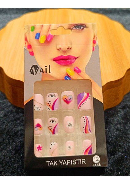 Lüks Çift Renk Figürlü Takma Tırnak