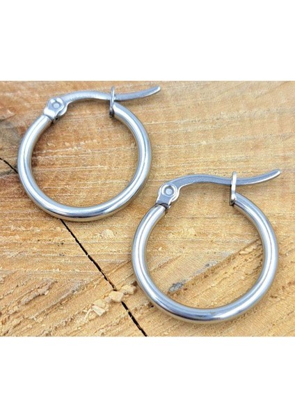 Çelik Gümüş Renk Büyük Boy Boru Çift Halka Unisex Küpe