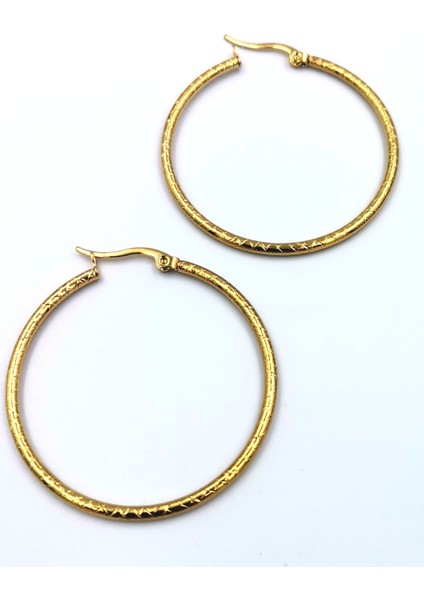 Çelik Gold Renk Halka Küpe Çap 4 cm