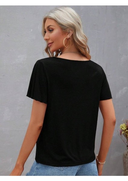 Kadın Kısa Kollu V Şerit Yakalı Viskon Bluz modelleri