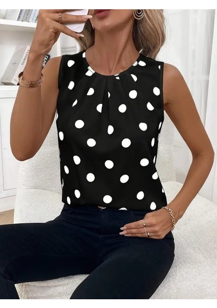 Kadın Askılı Yakası Büzgülü Puantiyeli Atlas Bluz fırsatları