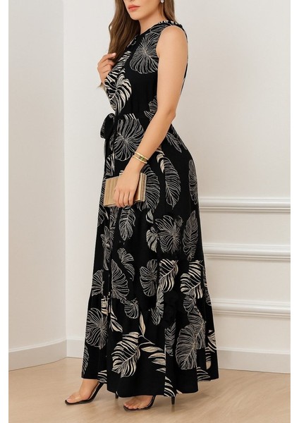 Miracotton Kadın Sıfır Kok Bağcıklı Kemerli Etek Ucu Fırfırlı Desenli Süprem Elbise fiyatları