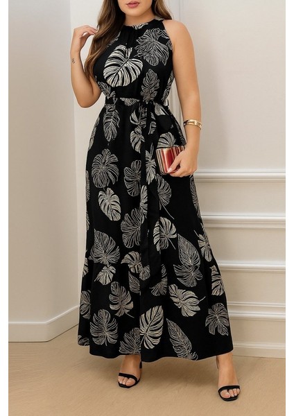 Miracotton Kadın Sıfır Kok Bağcıklı Kemerli Etek Ucu Fırfırlı Desenli Süprem Elbise modelleri