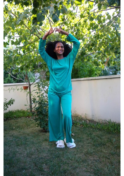 Kadın Penye Bol Paça Pijama Takım 4124 fırsatları
