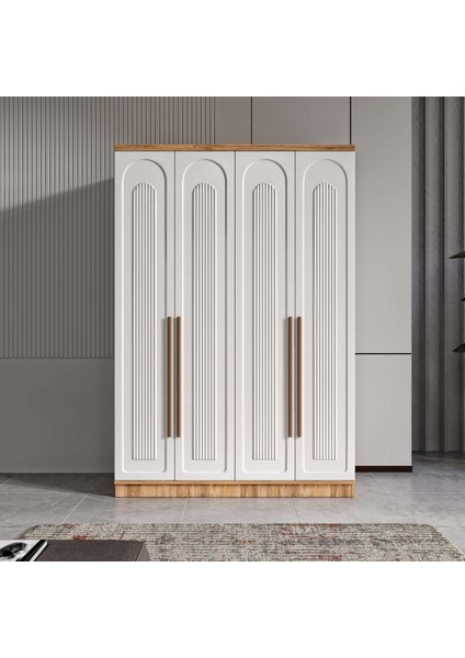 4 Kapaklı Komple Mdf Modern Desenli Beyaz Gardırop fiyatları
