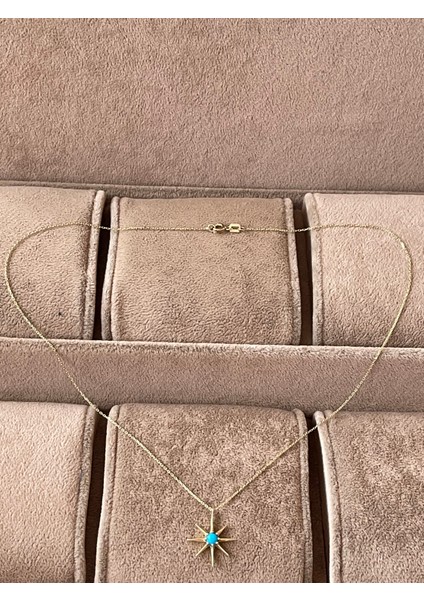 14 Ayar Altın Kolye Firuze Taşlı Güneş Modeli Altın Kolye modelleri