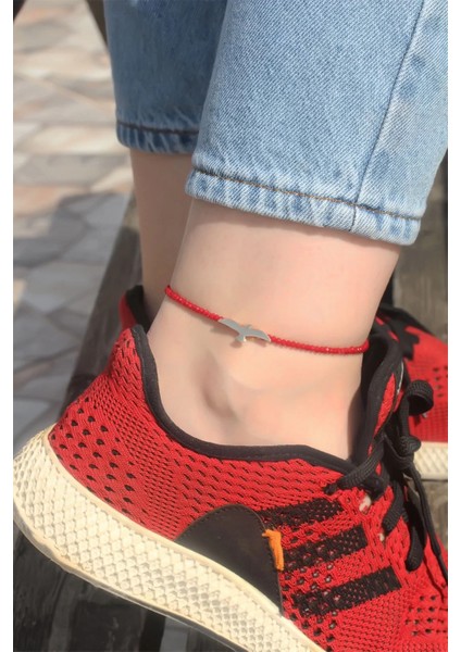 Kuş Detaylı Kırmızı Boncuklu Halhal