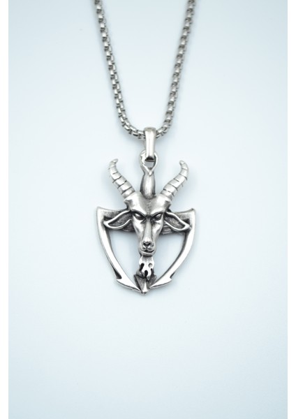 Pagan - Keçi Şeytan Örme Zincir Kolye - Gümüş Kaplama - Erkek Kadın Kolye - NO:1400