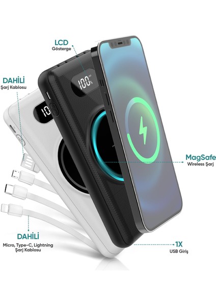 Force PW12 10000MAH 22.5W Magsafe Kablolu Powerbank modelleri