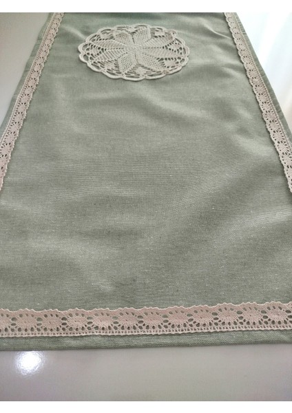 Naturel Organik El Işi Nakışlı Otantik Yumuşak %100 Pamuklu Keten Güpürlü Runner 45X115 cm