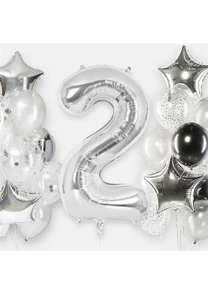 2 Rakamı Doğum Günü Balonu Yaş Günü Gümüş Renk Uçan Balon 102 cm Doğum Günü ve Parti fiyatları