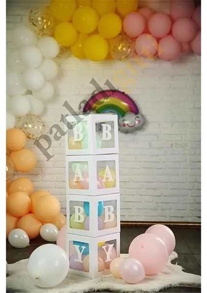 33 Parça Baby Yazılı Şeffaf Kutu ve Balon Seti (Beyaz) fiyatları