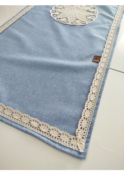 Naturel Organik El Işi Nakışlı Otantik Yumuşak %100 Pamuklu Keten Güpürlü Runner 45X115 cm