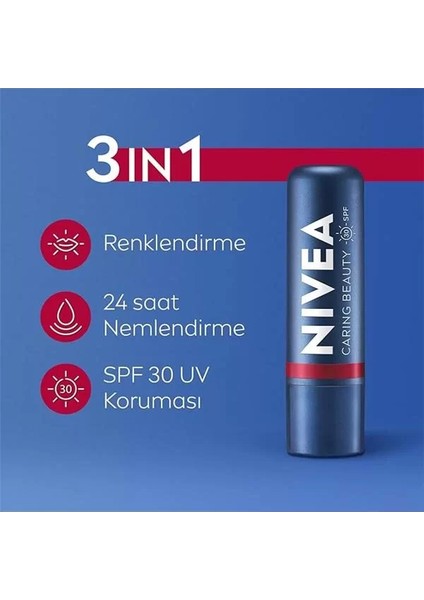 Renkli Dudak Bakım Kremi, Kırmızı, 4, 8gr, Nemlendirme, SPF30, Doğal Yağlar, Vitamini, Dudak fiyatları