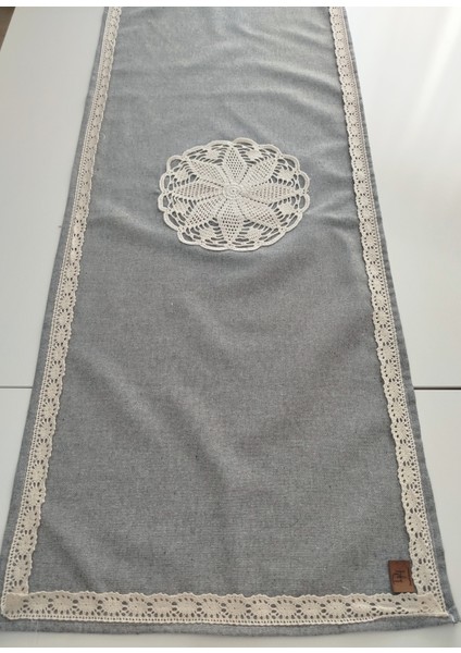 Naturel Organik El Işi Nakışlı Otantik Yumuşak %100 Pamuklu Keten Güpürlü Runner 45X115 cm