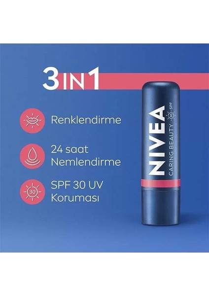Caring Beauty Rose Renkli Nemlendirici Dudak Bakım Kremi 4.8gr, SPF30, Allık Etkisi, Dudak ve fiyatları
