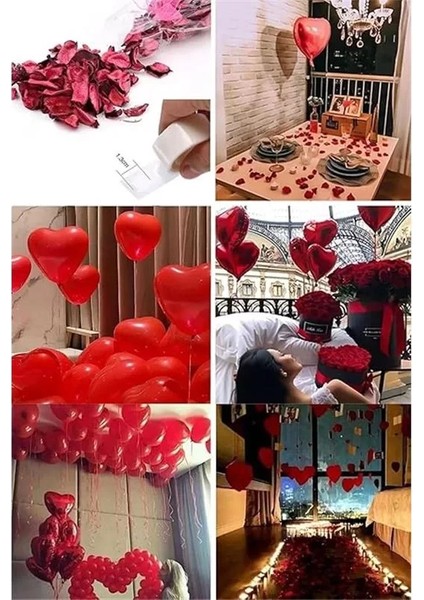 Sevgili Set Kuru Gül Yaprağı,banner,20 Kalp Balon,20 Beyaz Mum Romantik Hediye 14 Şubat