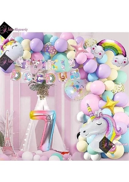 Bkmc 7 Yaş Karakterli Temalı Iyi Ki Doğdun Makaron Balon Doğum Günü Parti Kutlama Seti