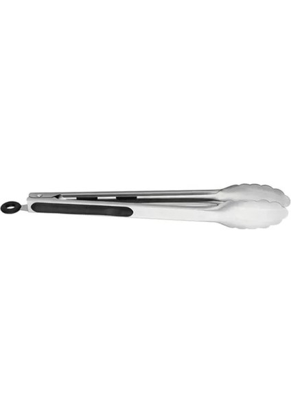Barbekü Mangal Izgara Maşası, Paslanmaz Çelik, Silikon, 40 Cm, Siyah