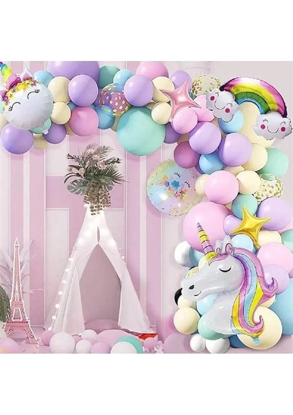 Bkmc Gökkuşağı Konsepti Temalı Makaron Balon Doğum Günü Parti Kutlama Seti BMCNM499