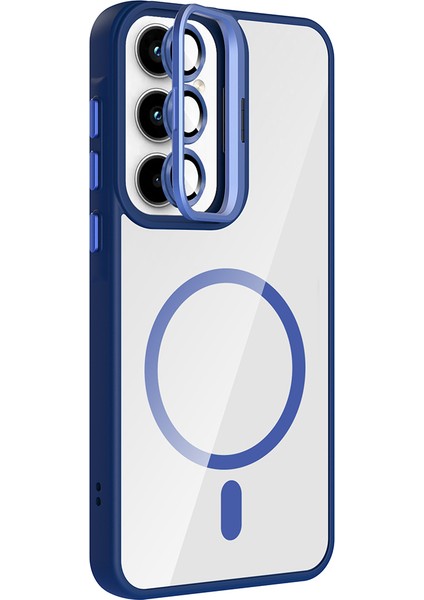 Galaxy A35 Kılıf Standlı ve Kamera Lens Hediyeli M-Safe Şarj Özellikli Zore Etro Kapak