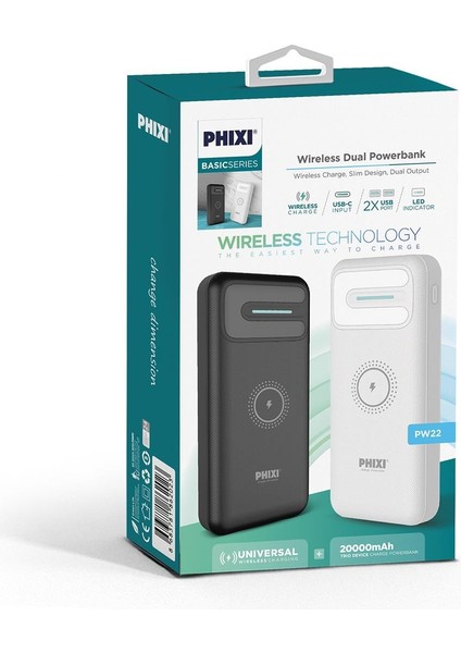 Basic PW22 20000MAH 10W 2usb Port - LED Gösterge Wireless Şarj Powerbank fiyatları