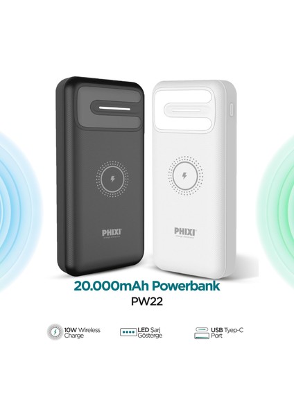 Basic PW22 20000MAH 10W 2usb Port - LED Gösterge Wireless Şarj Powerbank fırsatları