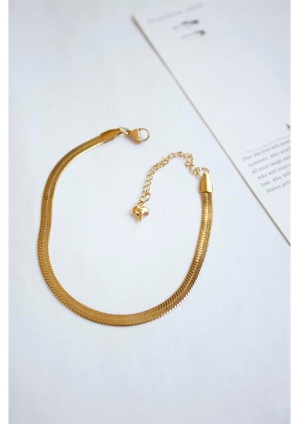 Çelik Italyan Zincir Bileklik - Altın