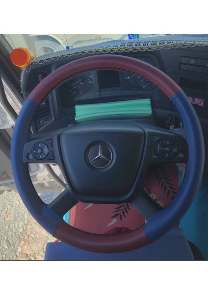 Dikişli Direksiyon Kılıfı Bordo Deri Mavi Deri Siyah Dikişli Mercedes Yeni Tır Kamyon Için