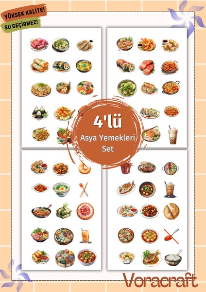 4'lü Asya Yemekleri Sticker Set Ajanda Bullet Journal Set A028