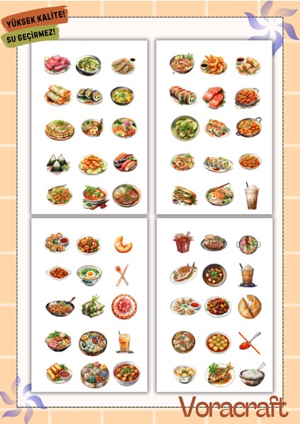 4'lü Asya Yemekleri Sticker Set Ajanda Bullet Journal Set A028 fiyatları