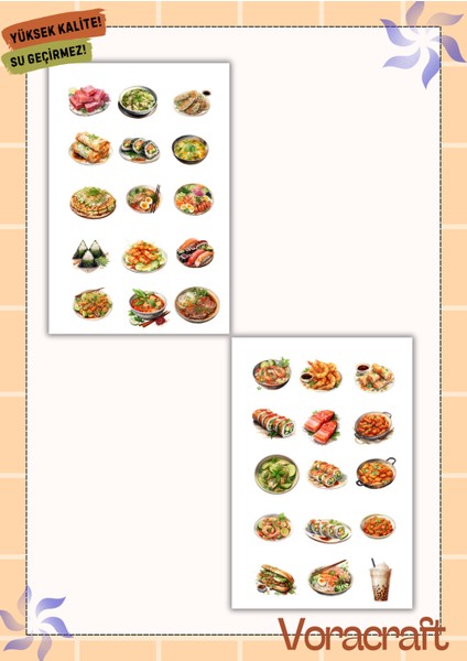 4'lü Asya Yemekleri Sticker Set Ajanda Bullet Journal Set A028 modelleri
