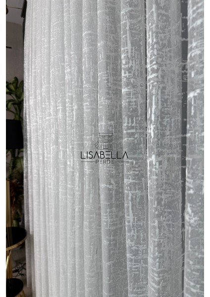 Lines Çizgisel Geometrik Desen Ütü Istemez Tül Perde (1x2.5 Orta Pile Dikişli)