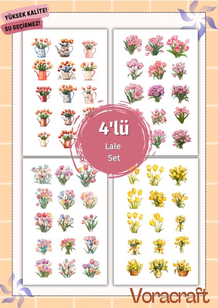 4'lü Lale Sticker Set Ajanda Bullet Journal Set A032