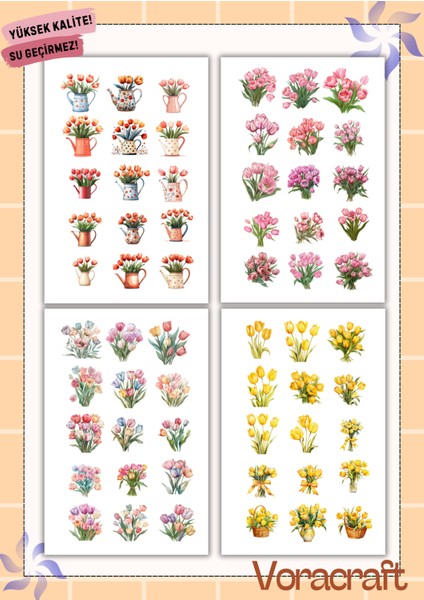 4'lü Lale Sticker Set Ajanda Bullet Journal Set A032 fiyatları