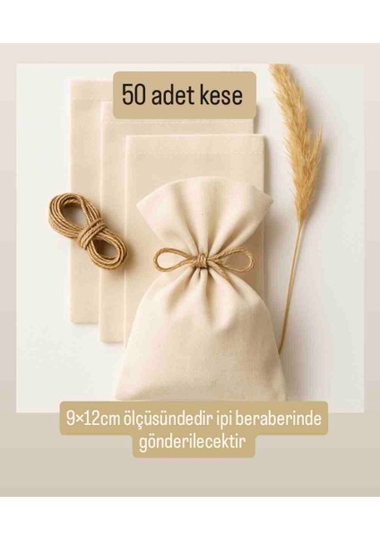 9×12CM 50Lİ Ham Natural Bez Kese Düğün, Nişan,davet Vb Lavanta, Sabun, Takı Vs Çok Amaçlı Bez Poşet